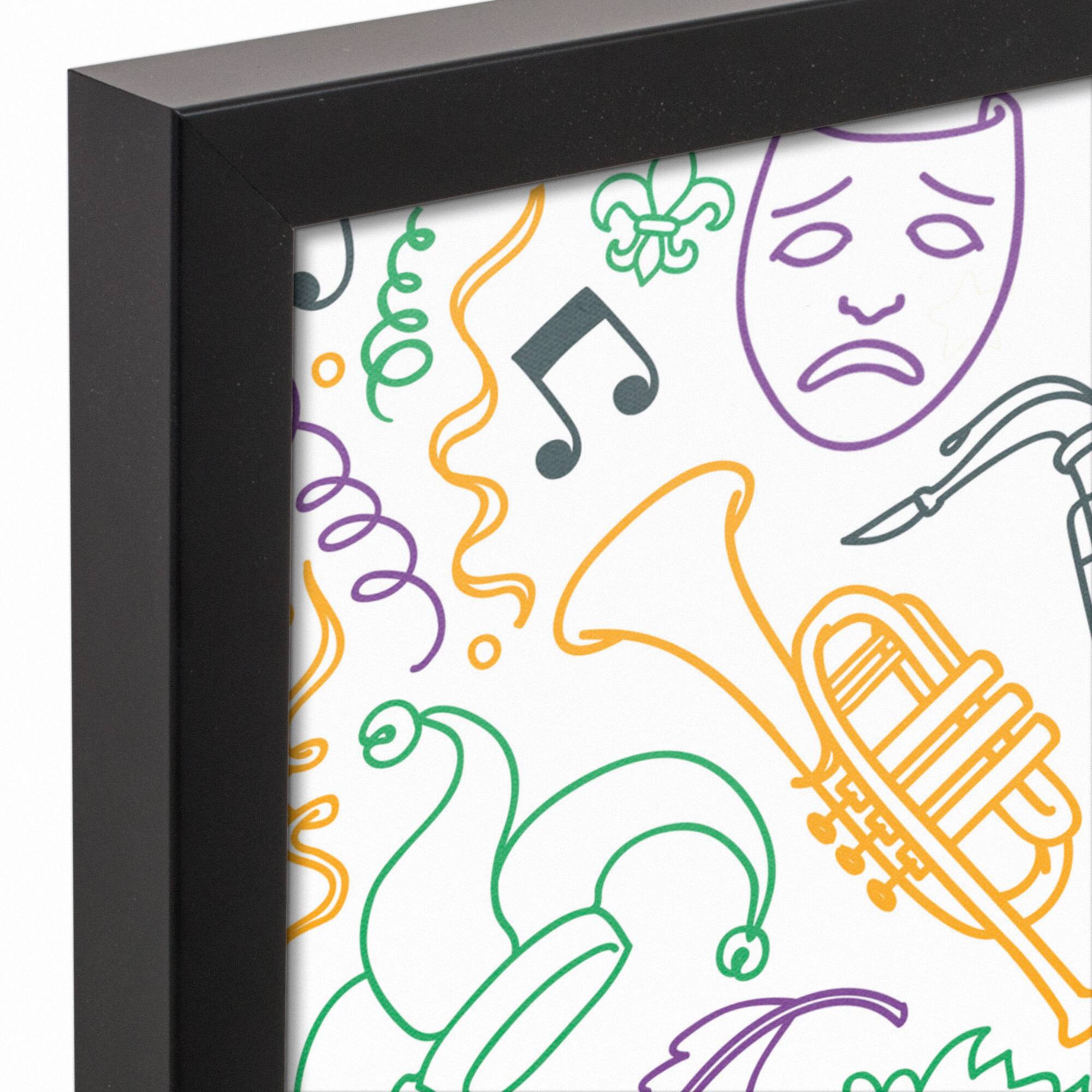 Mardi Gras Things Black Floating Framed Canvas